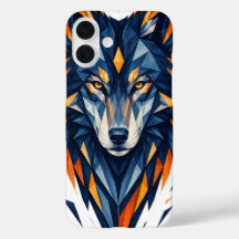 Geometric Wolf Black & Orange Polygonal Art