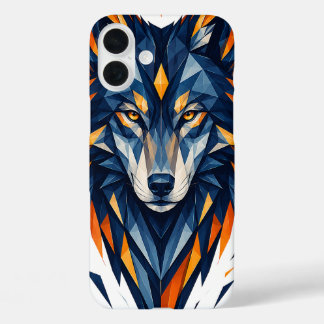 Geometric Wolf Black & Orange Polygonal Art iPhone 16 Plus Case