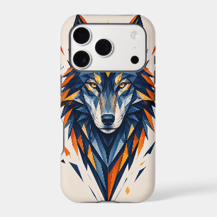 Geometric Wolf Blue & Orange Polygonal Art iPhone 17 Pro Case