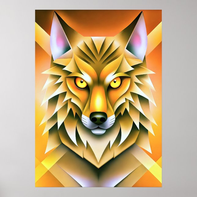 Geometric Wolf Illustration in Vibrant Colors Poster (Front)