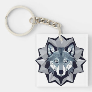 Geometric Wolf Illustration Keychain