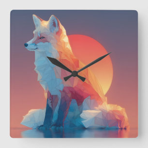 Geometric Wolf Silhouette Modern Polygon Wildlife Square Wall Clock