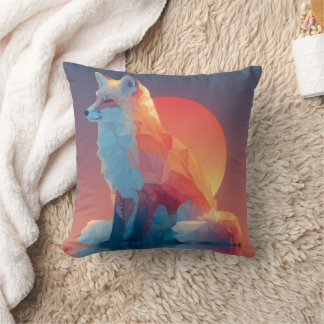 Geometric Wolf Silhouette |Modern Polygon Wildlife Throw Pillow
