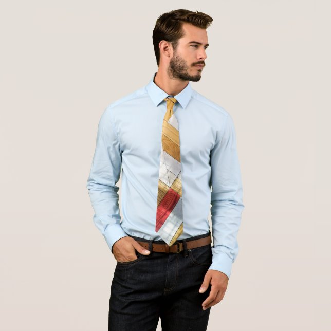 Geometric wood floor pattern neck tie (In Situ)