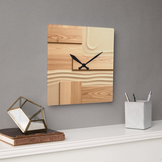 Geometric Wood On Sand Design Square Wall Clock (Office)