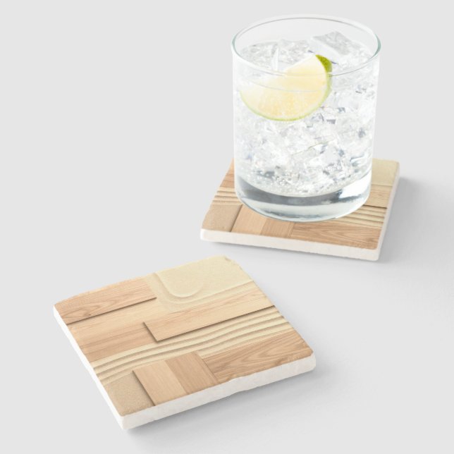 Geometric Wood On Sand Design Stone Coaster (Side)