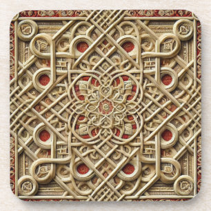 Geometric Wooden Panel With Complex Decoration Beverage Coaster