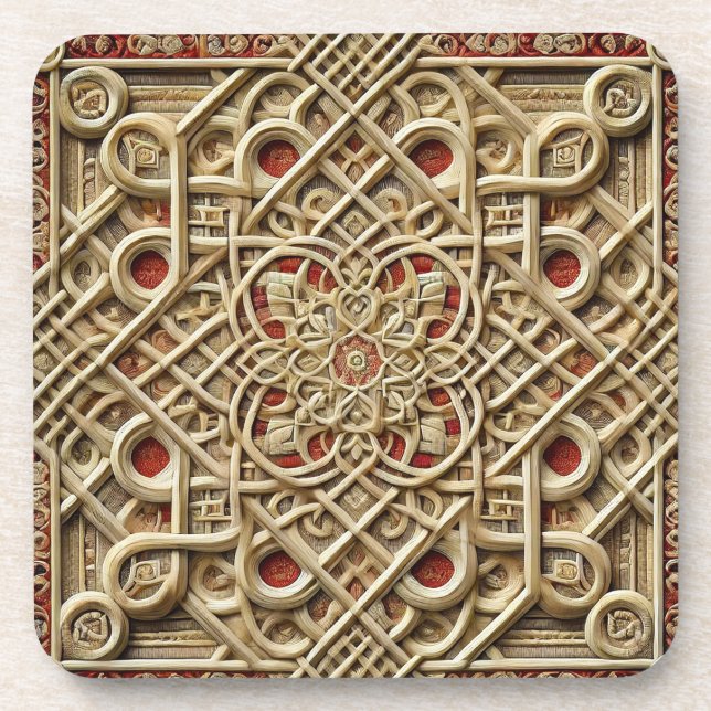 Geometric Wooden Panel With Complex Decoration Beverage Coaster (Front)