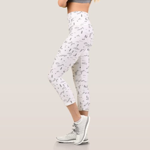 Geometric Woodland Lines Landscape Pattern Capri Leggings