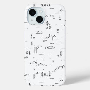 Geometric Woodland Lines Landscape Pattern iPhone 15 Case