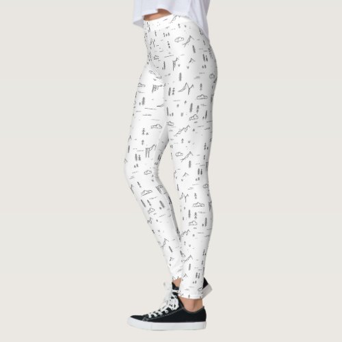 Geometric Woodland Lines Landscape Pattern Leggings