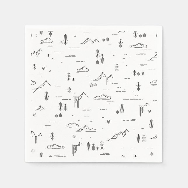 Geometric Woodland Lines Landscape Pattern Napkins (Front)