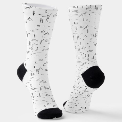 Geometric Woodland Lines Landscape Pattern Socks