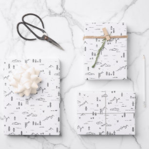 Geometric Woodland Lines Landscape Pattern Wrapping Paper Sheets