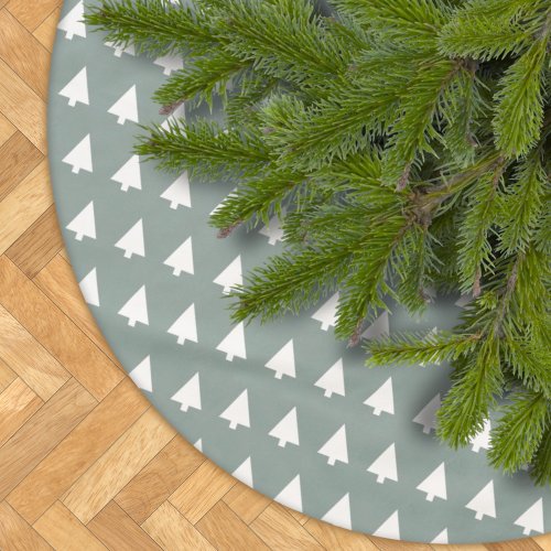 Geometric Xmas Tree Pattern  Minimal Sage Green Brushed Polyester Tree Skirt