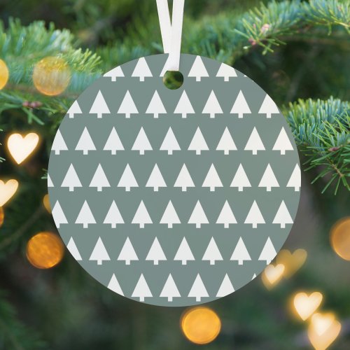 Geometric Xmas Tree Pattern  Minimal Sage Green Metal Ornament