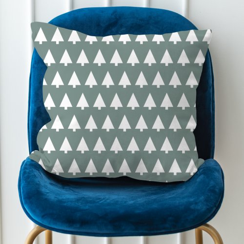 Geometric Xmas Tree Pattern  Minimal Sage Green Throw Pillow