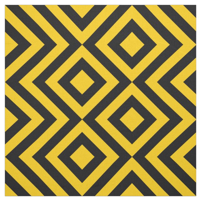 Geometric Yellow and Black  Zigzags and Diamonds Fabric (Swatch)