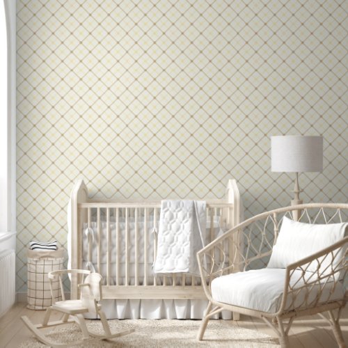 Geometric Yellow and Umber Brown Lattice with Dots Wallpaper