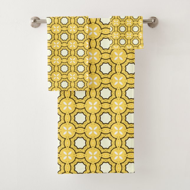  geometric yellow & black pattern  bath towel set (Insitu)