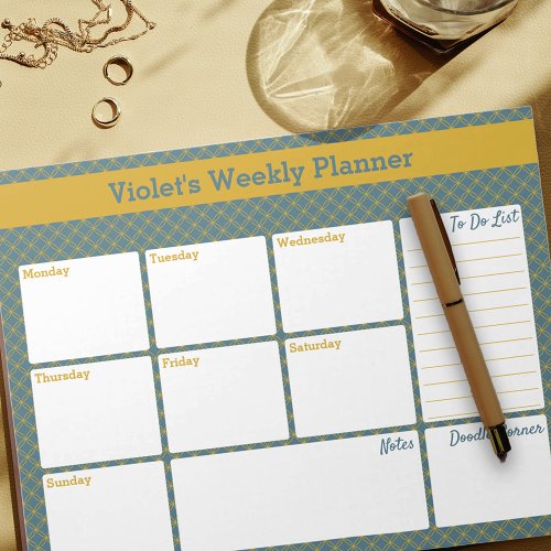 Geometric Yellow  Blue Custom Weekly Planner Notepad