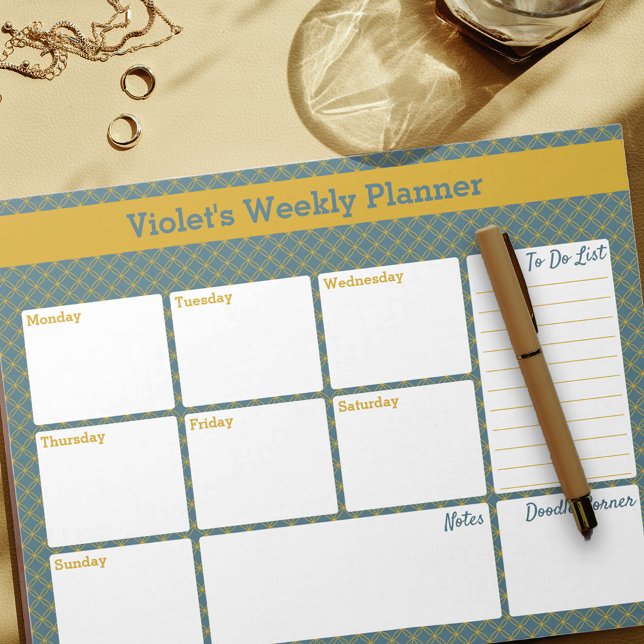 Geometric Yellow & Blue Custom Weekly Planner Notepad (Creator Uploaded)