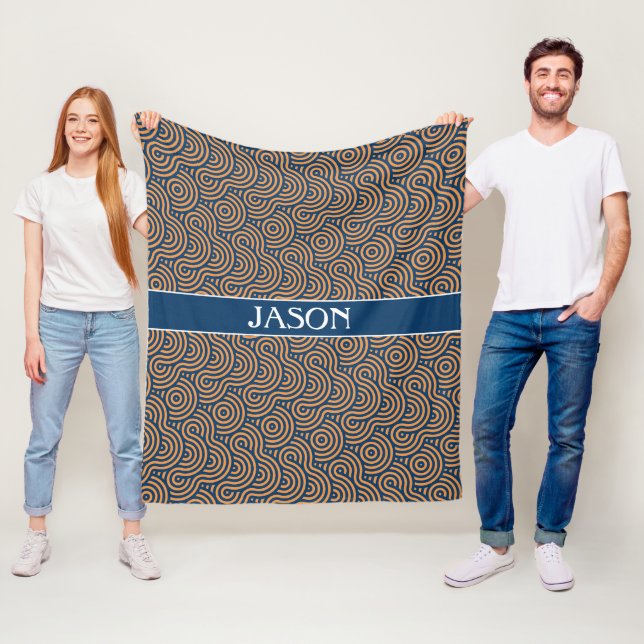 Geometric Yellow Blue Minimal Pattern Fleece Blanket (In Situ)