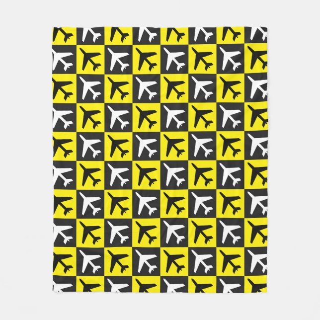 Geometric Yellow Flying Jets Airplane Fleece Blanket (Front)
