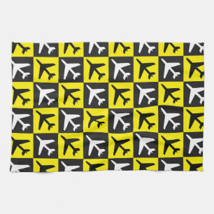 Geometric Yellow Flying Jets Airplane Kitchen Towel