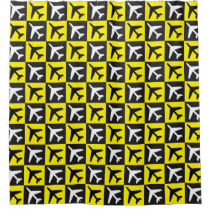 Geometric Yellow Flying Jets Airplane Shower Curtain
