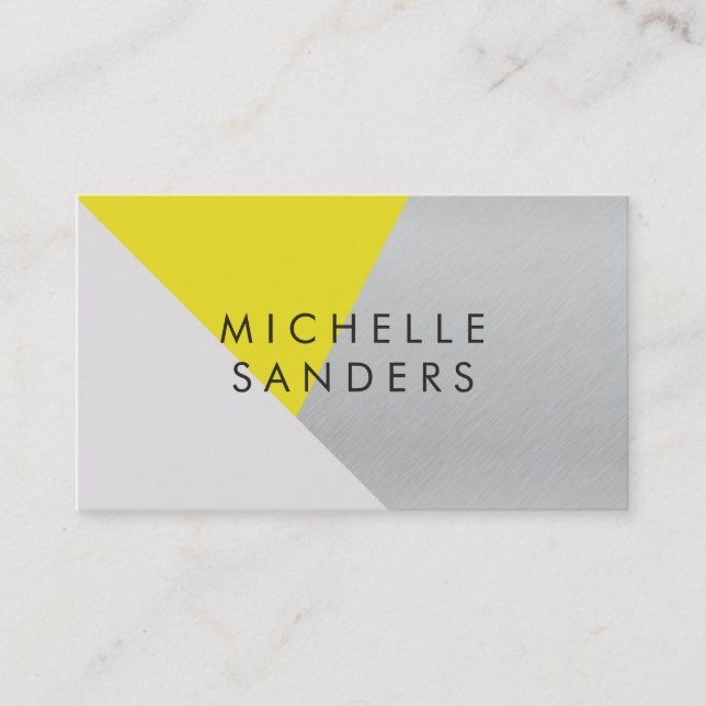 Geometric Yellow Gray Metallic Modern Color Block Business Card (Front)