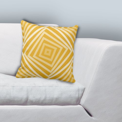 Geometric Yellow Nested Box Spiral Pattern Throw Pillow