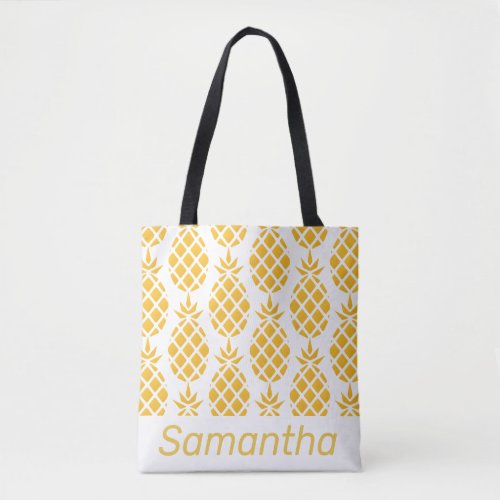 Geometric Yellow Pineapple Pattern Personalised Tote Bag