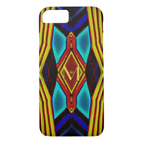 Geometric Yellow Turquoise Blue Red Monogram iPhone 87 Case