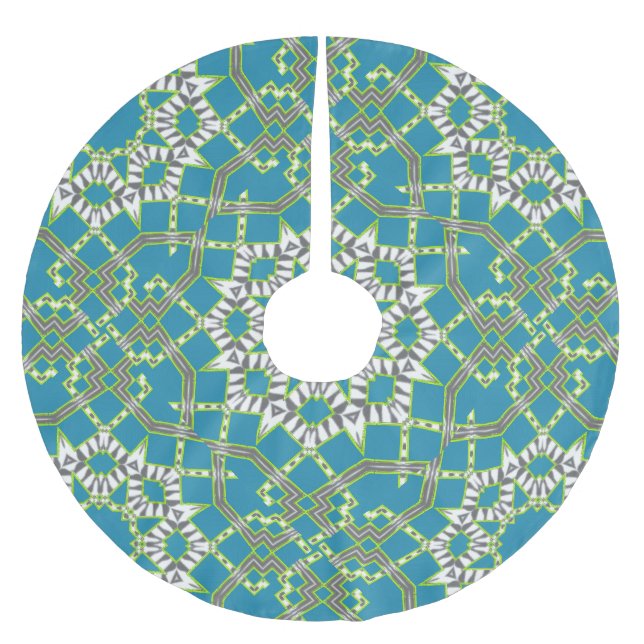 Geometric Zebra Blue Green Pattern Holiday Gifts Brushed Polyester Tree Skirt (Front)