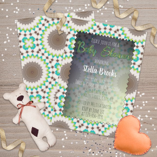 Geometric Zigzag Gender Neutral Baby Shower  Invitation (Creator Uploaded)