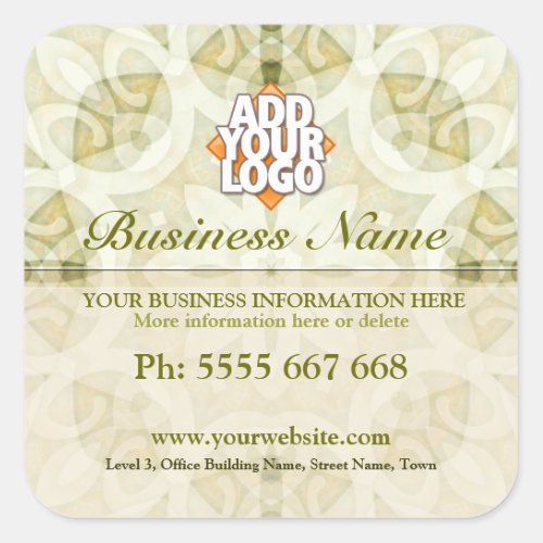 Geometrica Floral Earth Green w Logo Business Square Sticker