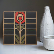 Geometrical Abstract Orange Flower Mid-Century Ceramic Tile