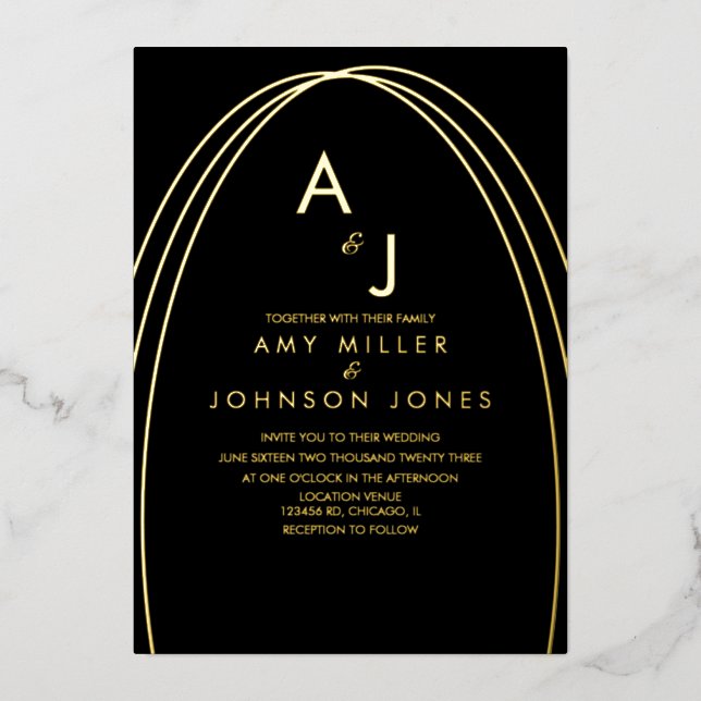 Geometrical Arch Border Photo Wedding Pressed  Foil Invitation (Front)