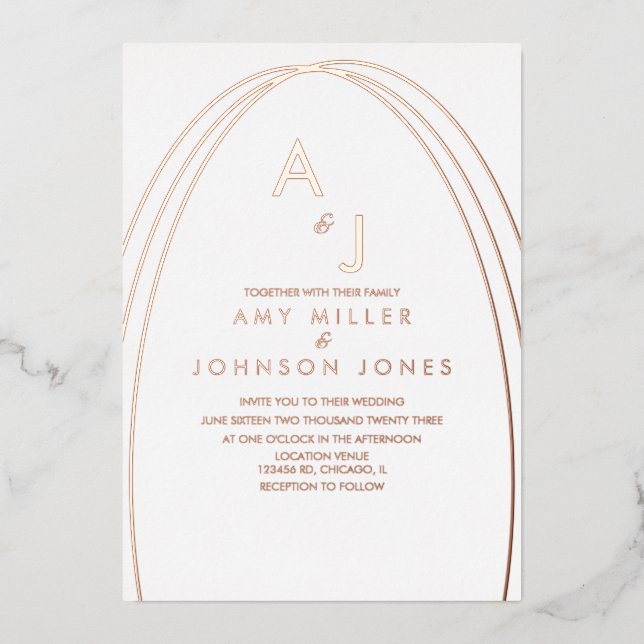 Geometrical Arch Border Wedding Pressed  Foil Invitation (Front)