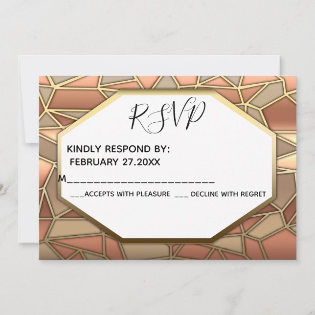 Geometrical art deco lux gold /bronze wedding RSPV Invitation (Front)
