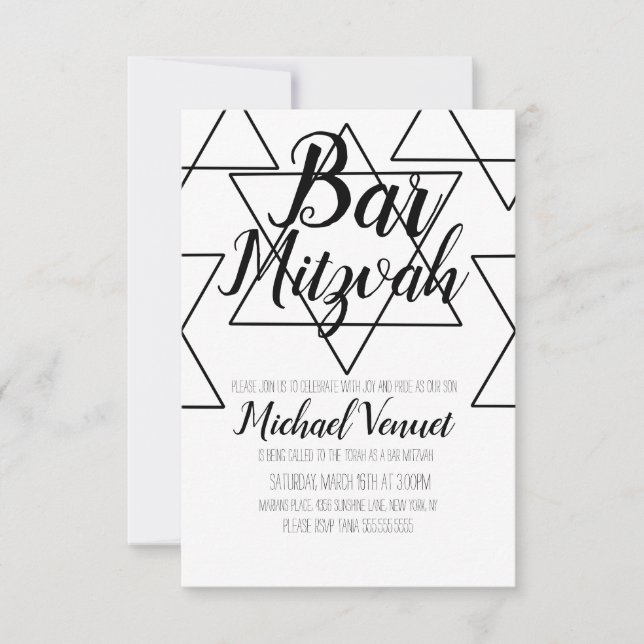 Geometrical Black and White Bar Mitzvah Invitation (Front)