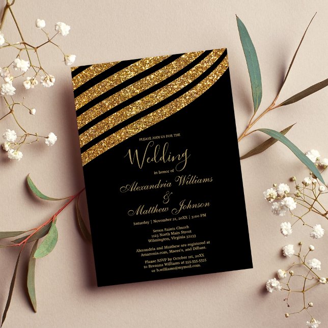 Geometrical black gold glitter abstract Wedding Invitation (Geometrical black gold glitter abstract Wedding)