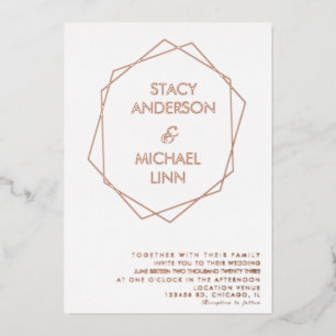 Geometrical Border Bold Name Wedding Pressed  Foil Invitation