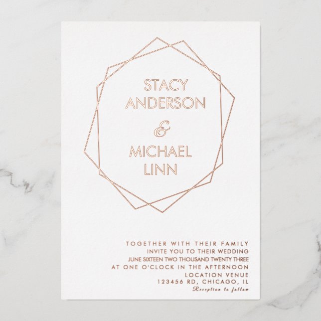 Geometrical Border Bold Name Wedding Pressed  Foil Invitation (Front)