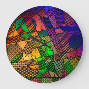 Geometrical Colorful, Abstract with Retro Patterns Large Clock
