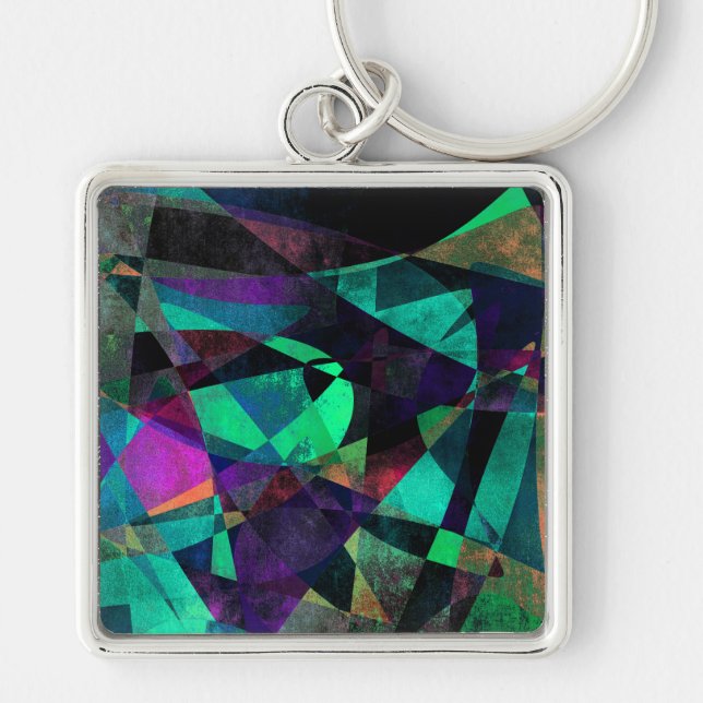 Geometrical, Colorful, Grungy Abstract Art Keychain (Front)