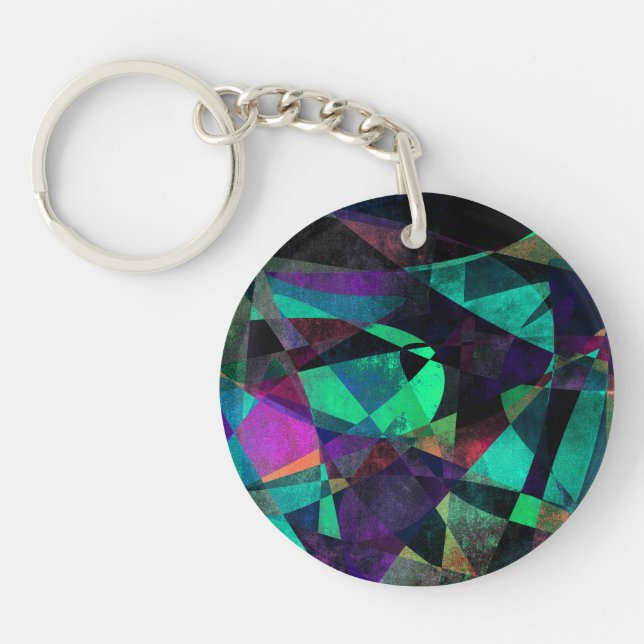 Geometrical, Colorful, Grungy Abstract Art Keychain (Front)