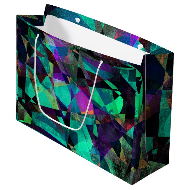 Geometrical, Colorful, Grungy Abstract Art Large Gift Bag (Front Angled)