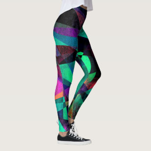Geometrical, Colorful, Grungy Abstract Art Leggings